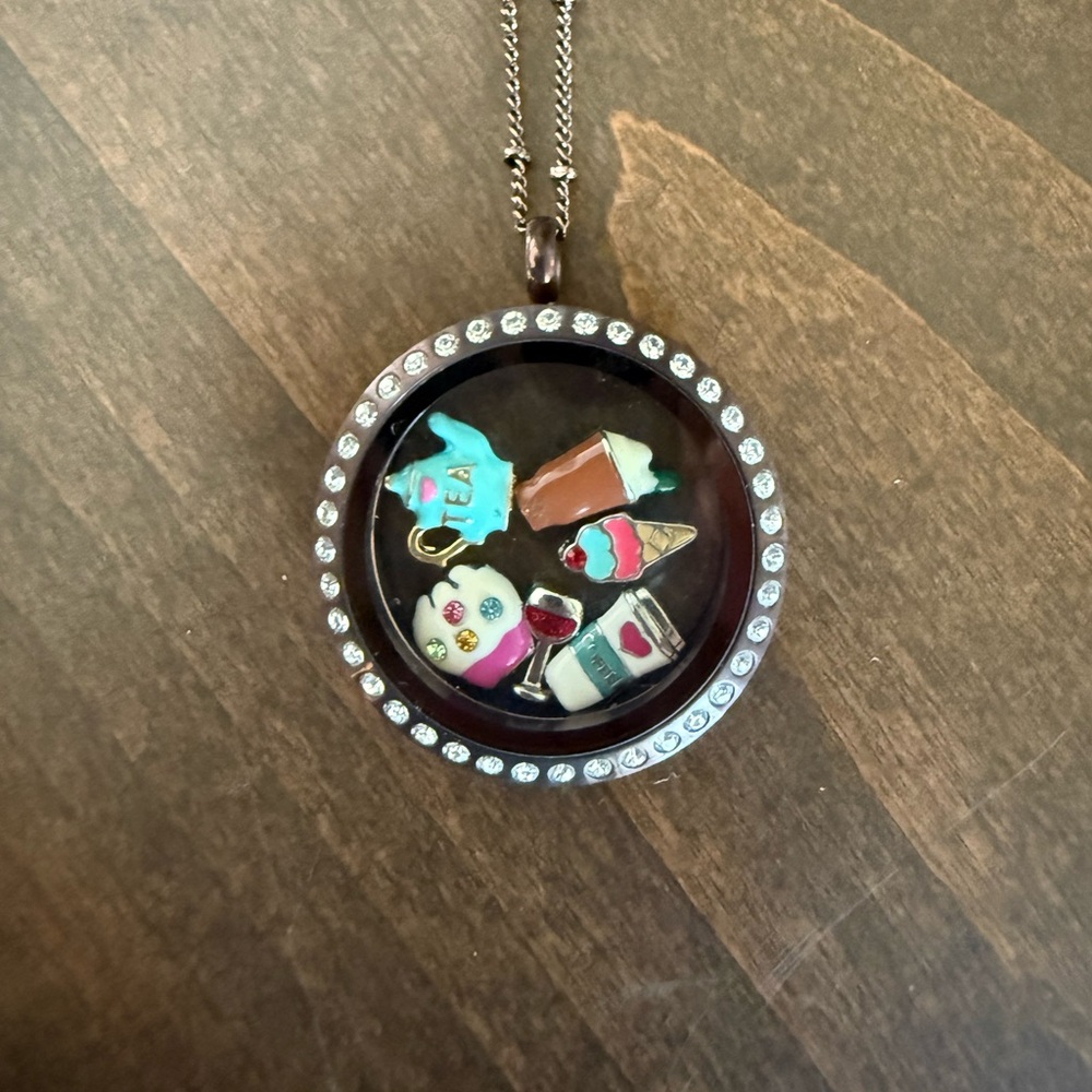 NEW Origami Owl Style Chocolate Brown Floating Charm Locket & Chain -Foodie Set - Picture 10 of 14